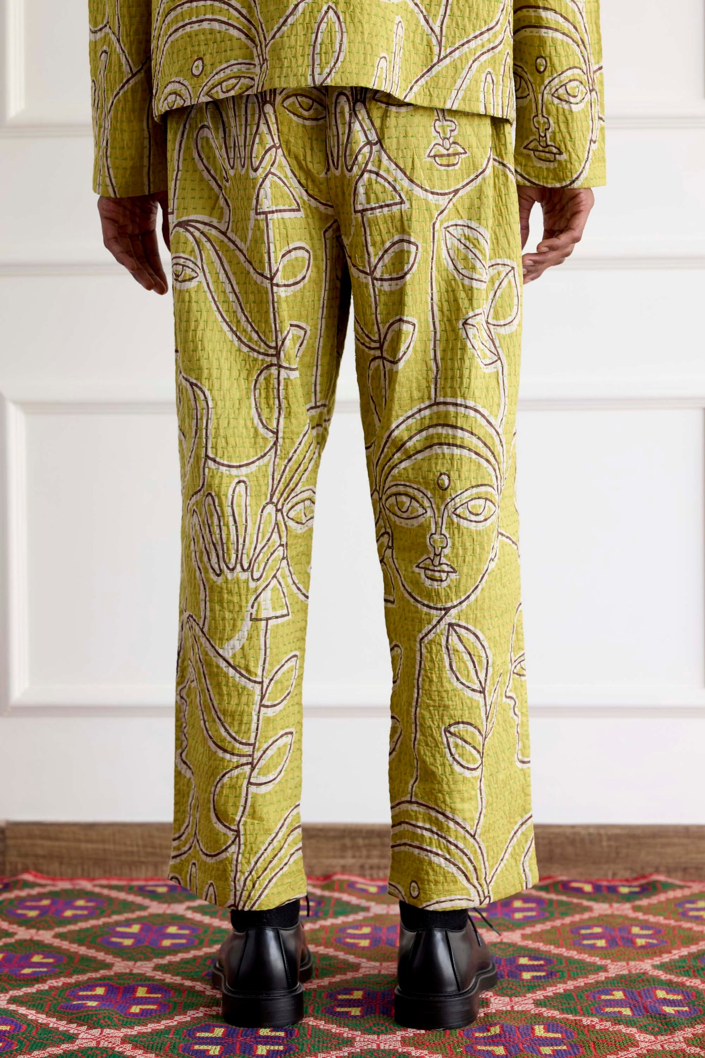 Kantha Stitch Silk Drawstring Pants