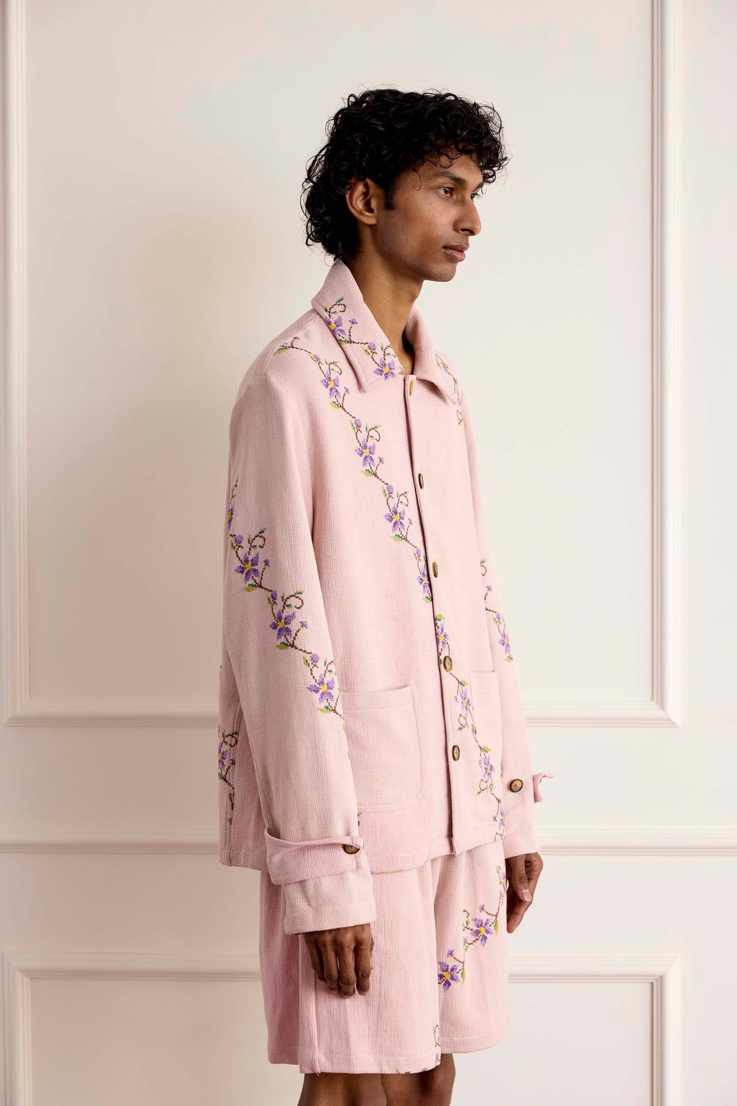 Vintage Floral Cross-Stitch Cotton Jacket