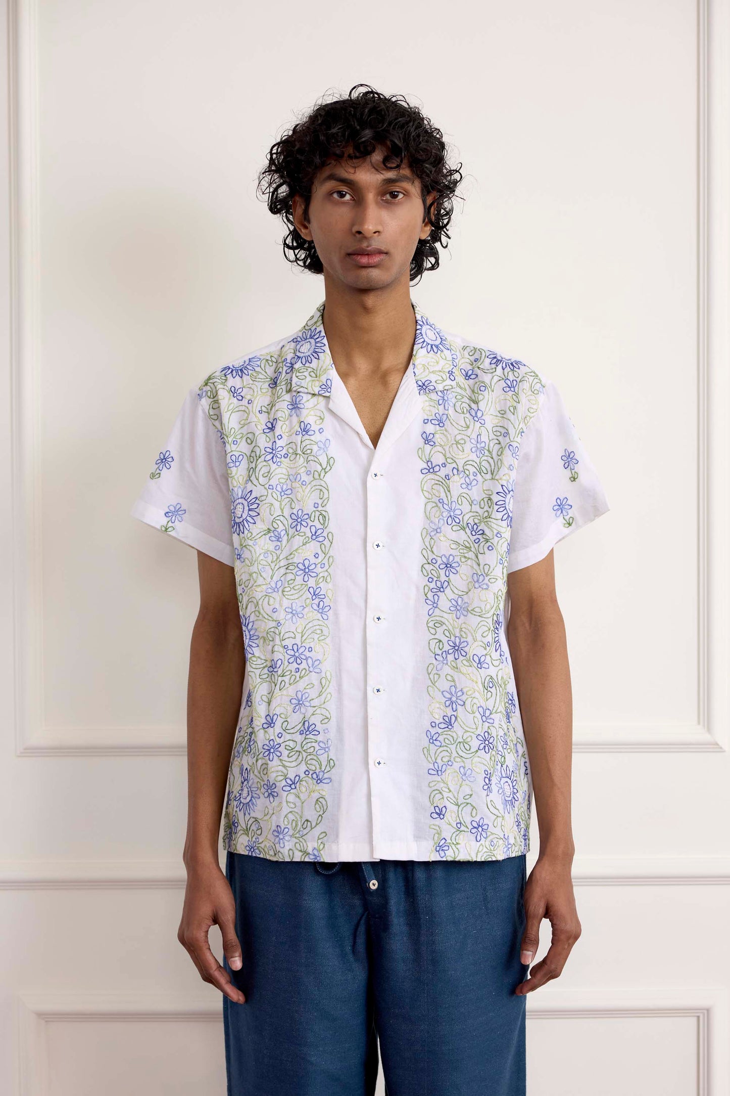 Kantha Stitch Floral Embroidered Shirt