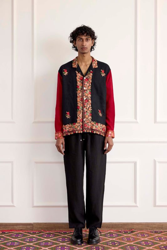 Suzani Embroidered Wool Long Sleeve Shirt