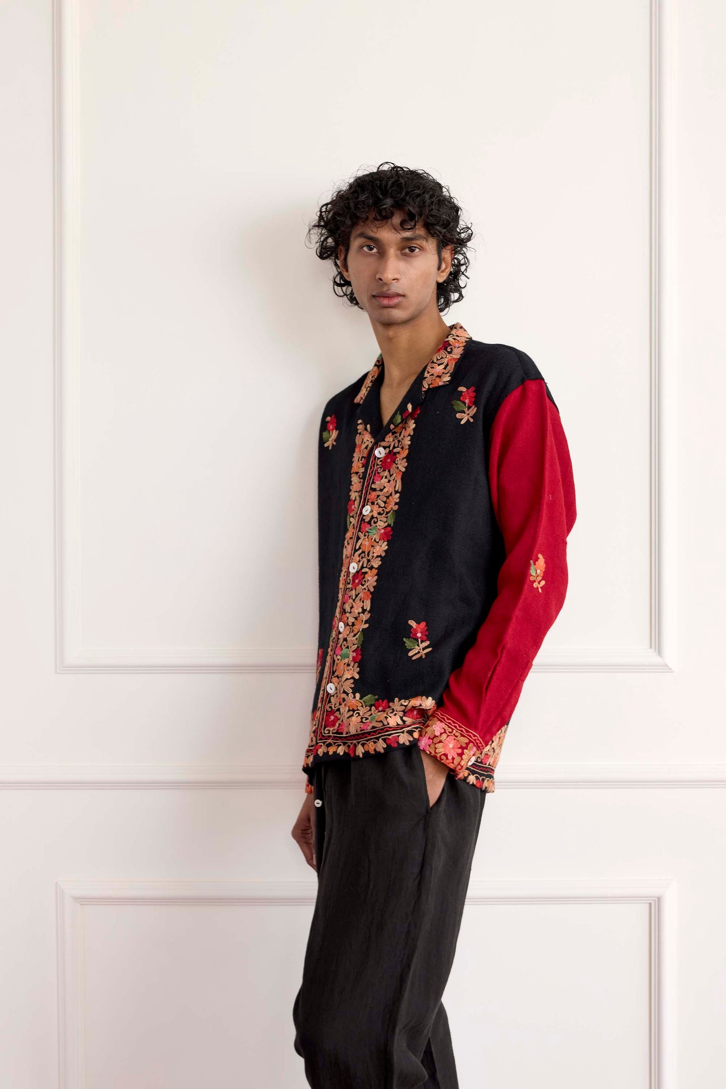 Suzani Embroidered Wool Long Sleeve Shirt