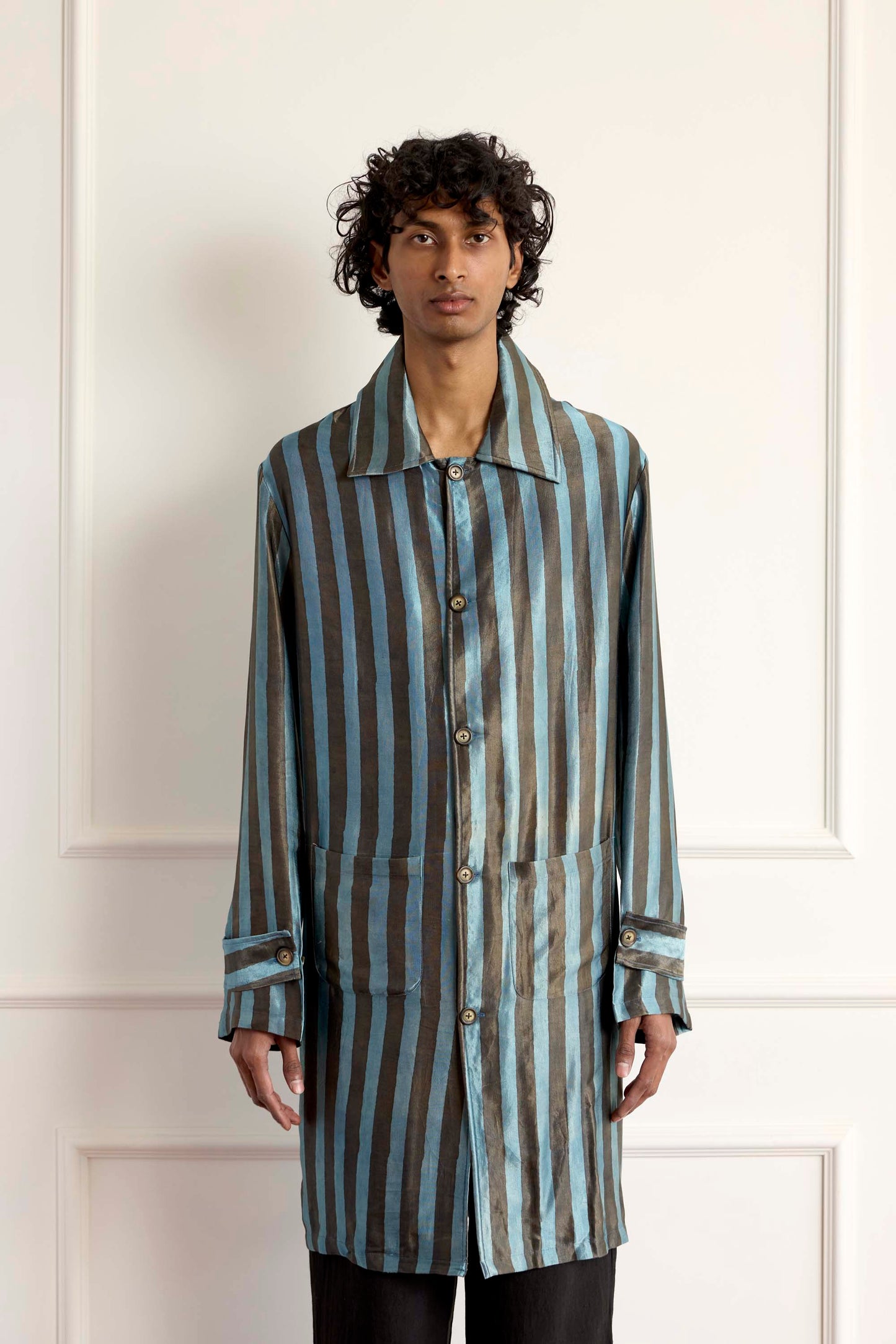 Striped Silk Long Blouson