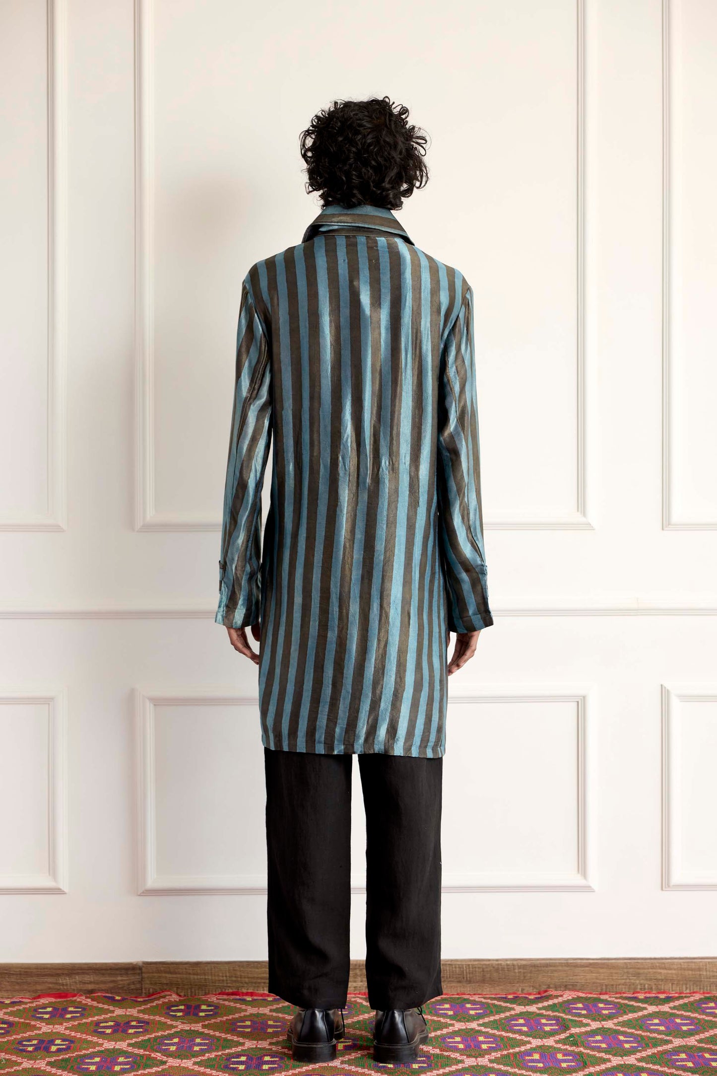 Striped Silk Long Blouson