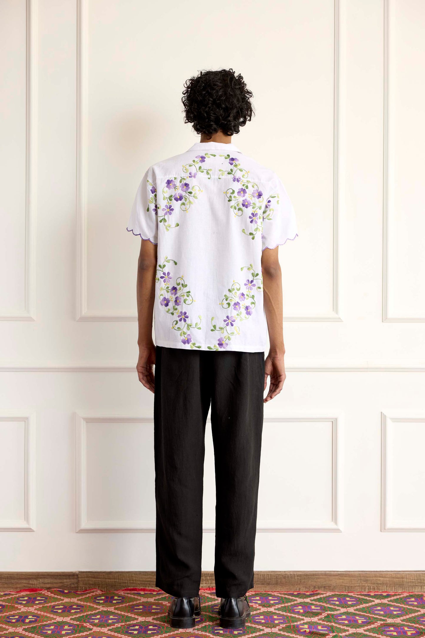 Purple Flower Embroidered Shirt