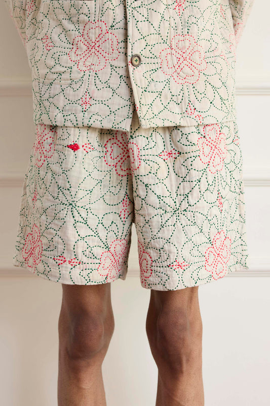 Floral Kantha Shorts