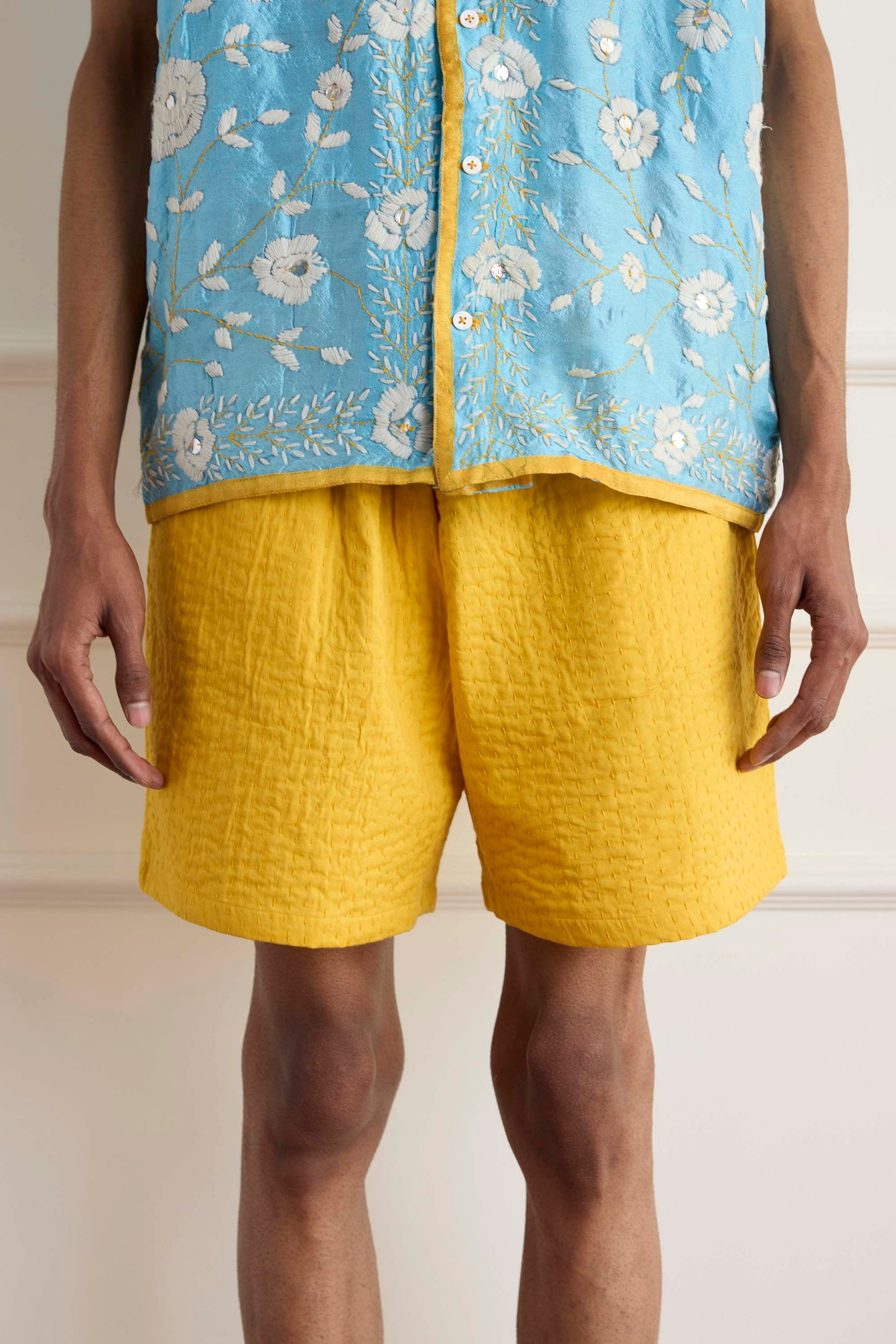 Yellow Kantha Shorts