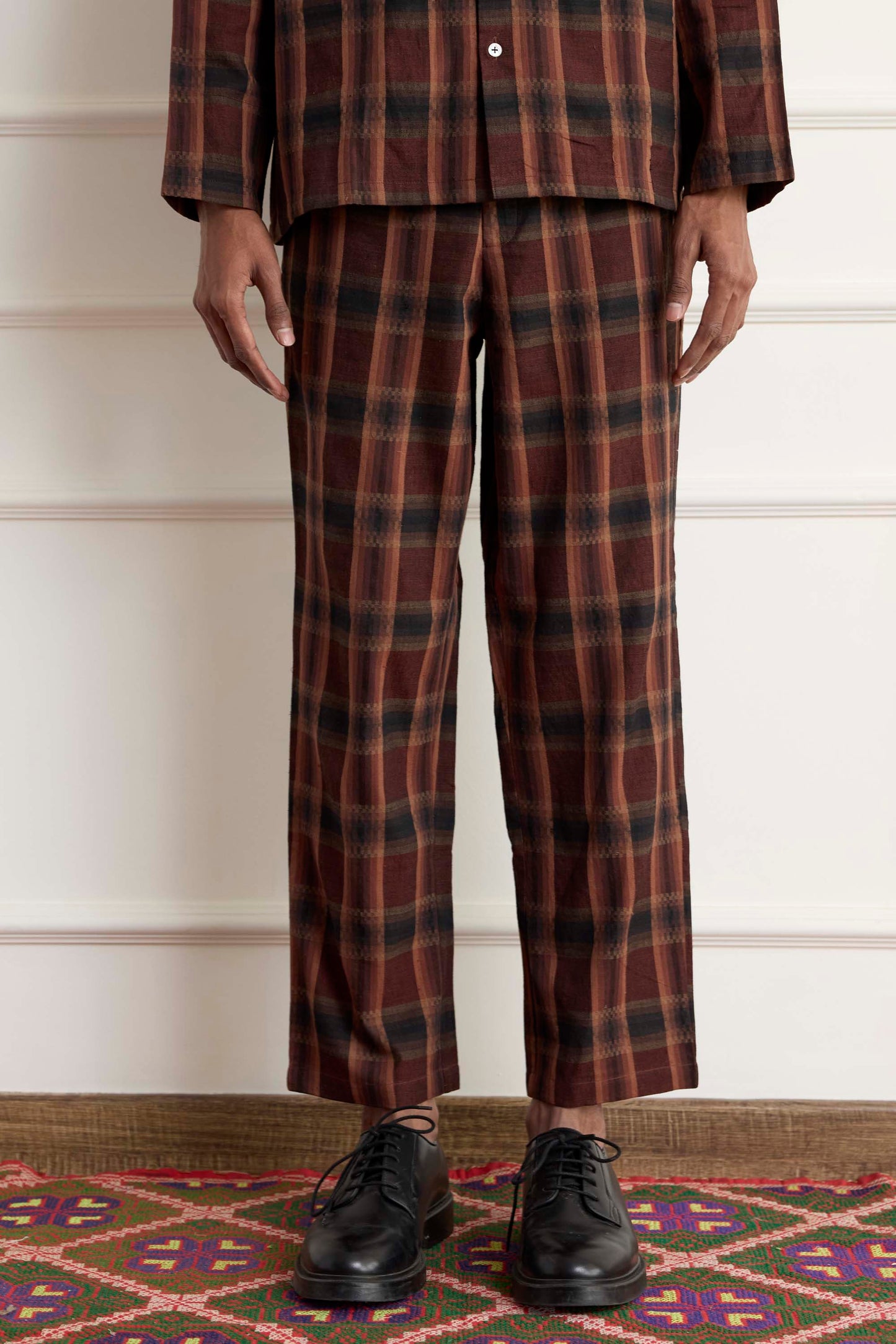 Handwoven Checks High Waist Pants