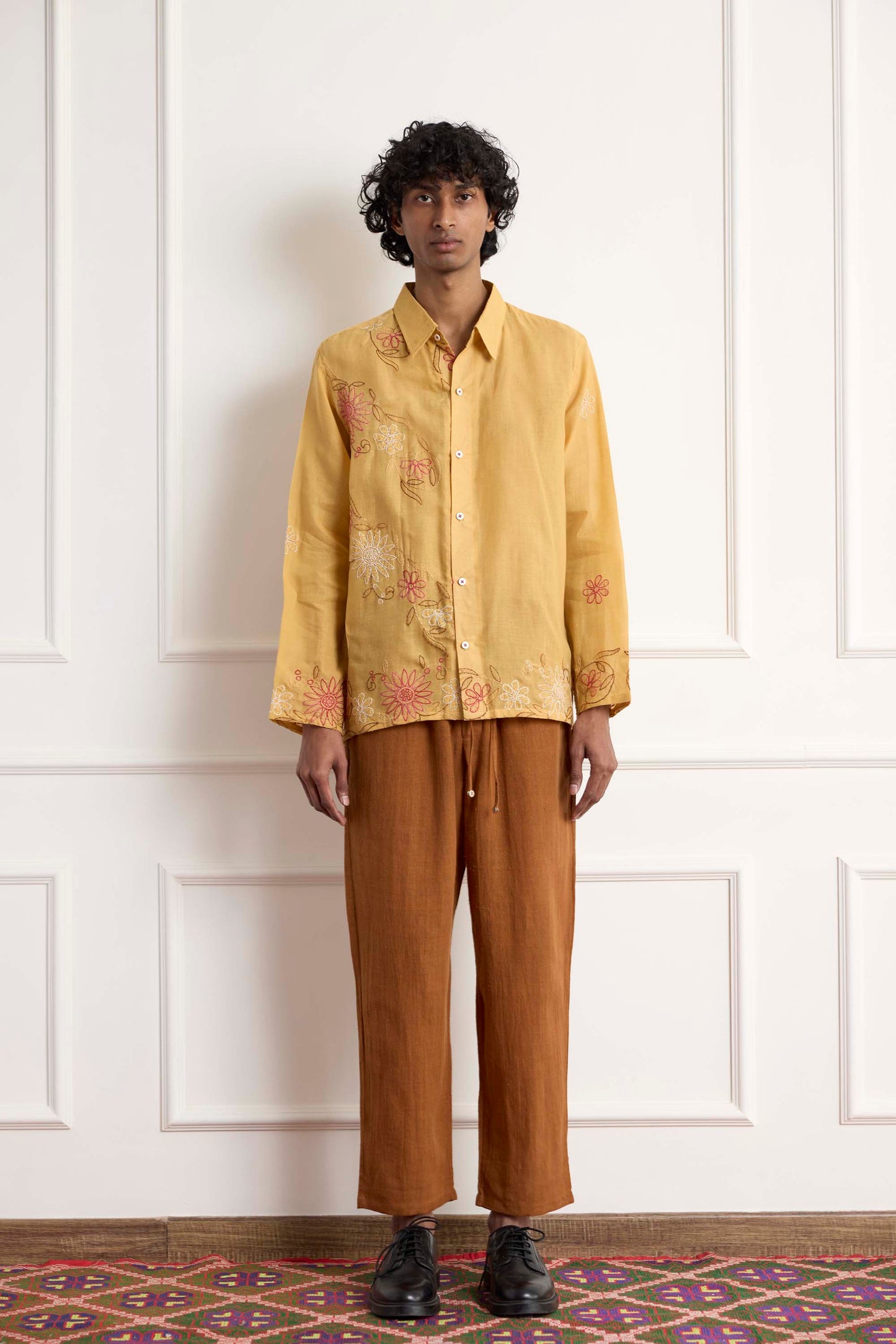 Mustard Long Sleeve Embroidered Shirt