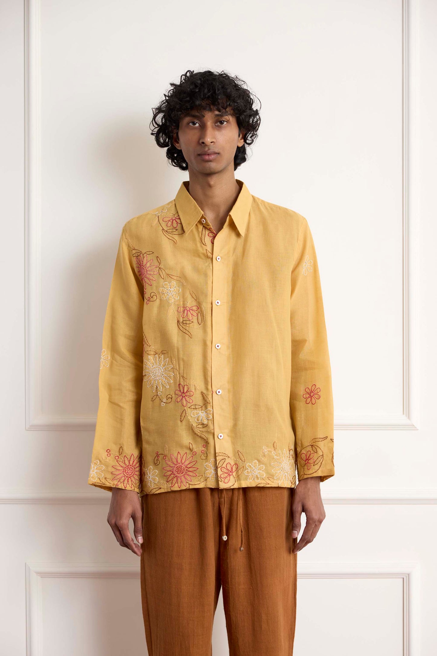 Mustard Long Sleeve Embroidered Shirt