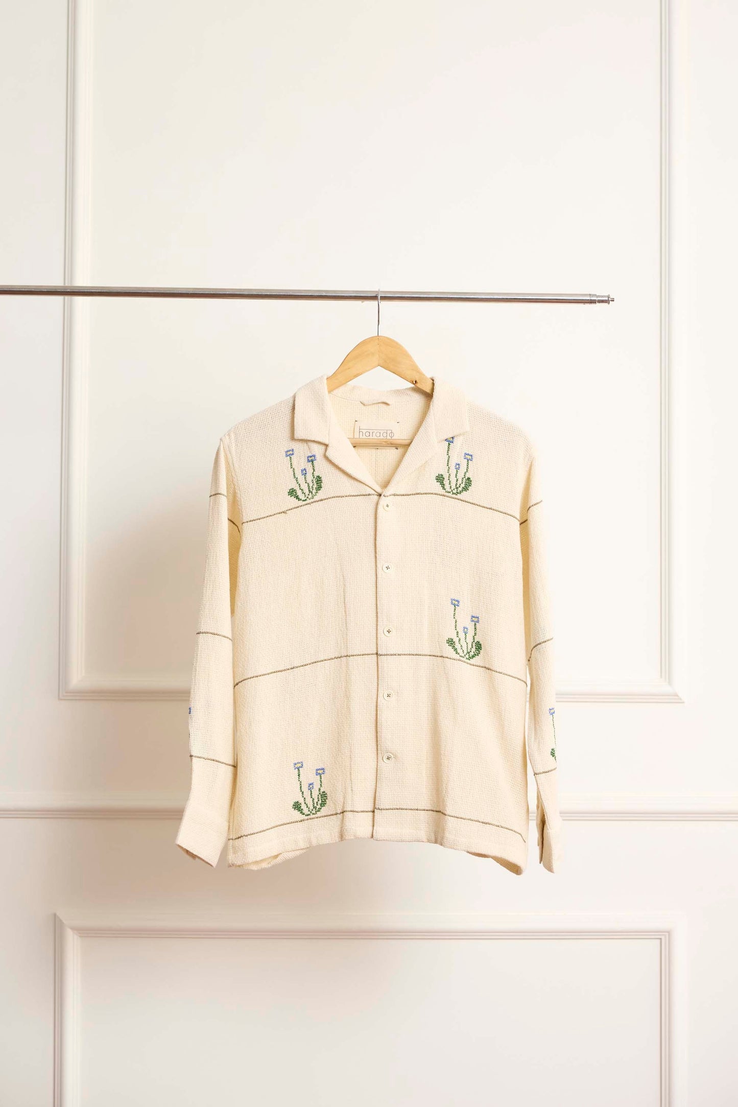 Long Sleeve Cross Stitch Embroidered Shirt